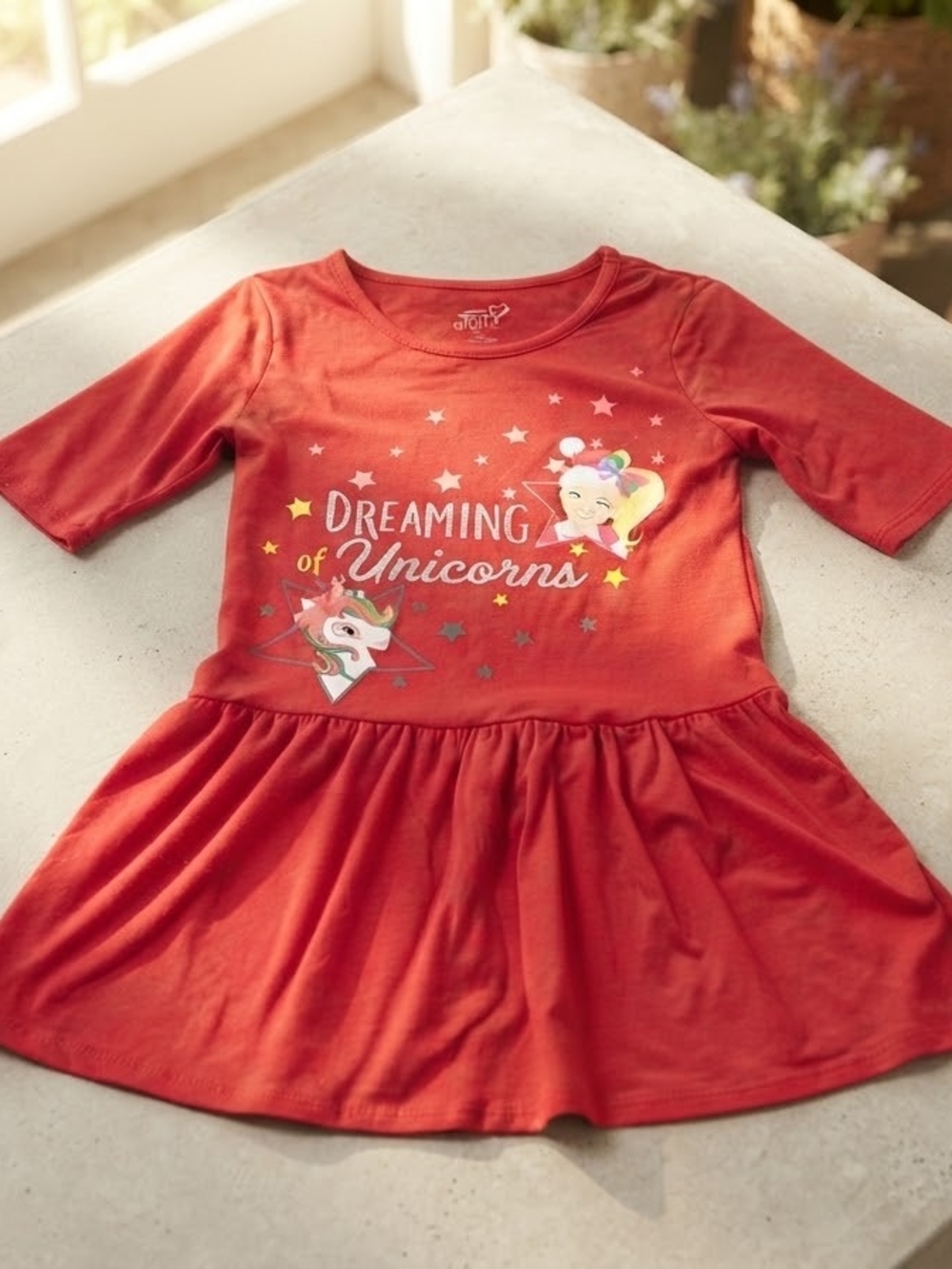 Dreaming of Unicorns Red Kids Dress- Girls' Unicorn Dress